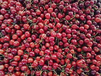 Full frame shot of cherries for sale at market