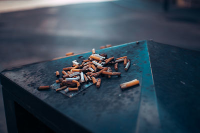 Close-up of cigarette on table