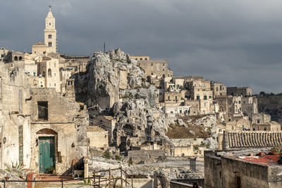 High angle view of buildings in matera city