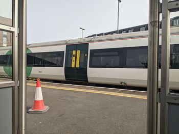 Train on railroad station platform