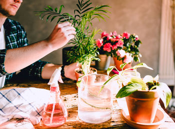 Low angle view of people in glass on table