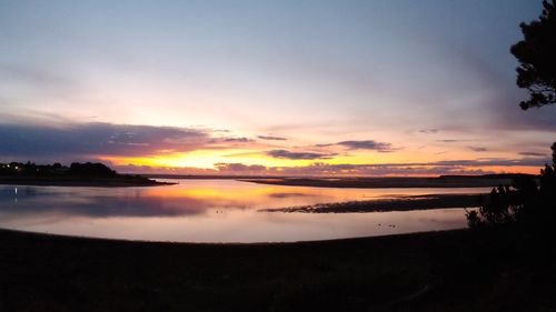 Scenic view of lake against sky during sunset