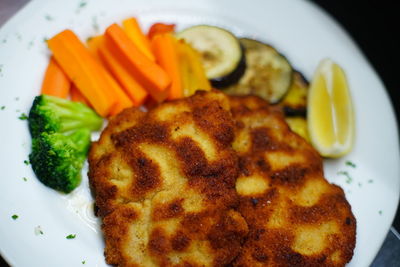 High angle view of breakfast served in plate