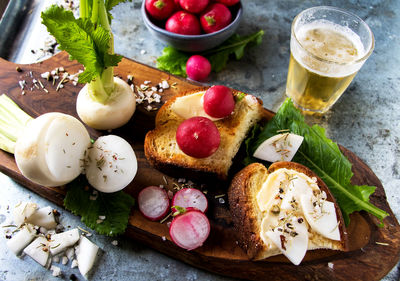 High angle view of food on table