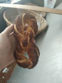 Close-up of hand holding bread