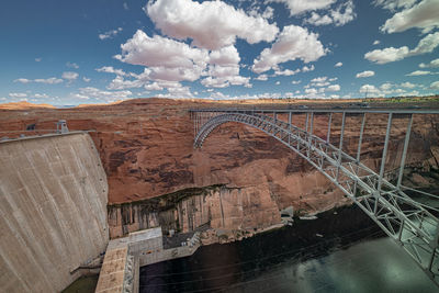 Bridge leading over the colorado river next to glen canyon dam in arizona, usa