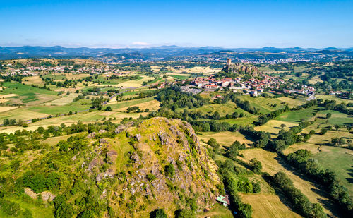 High angle view of agricultural field against sky