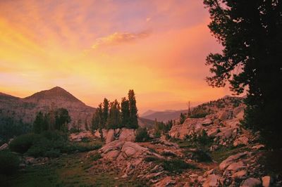 Scenic view of mountains at sunset