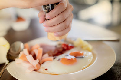 Breakfast at hotel. healthy meal was served on a beautifully set table at the hotel restaurant