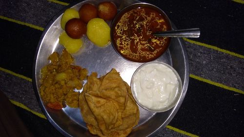 High angle view of fruits in plate on table