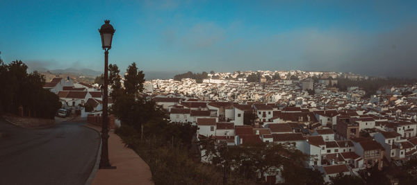 High angle view of town against sky