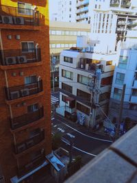 High angle view of buildings in city