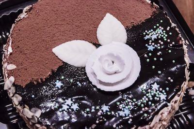 High angle view of cupcakes on table