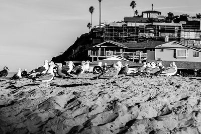 People in front of building against sky