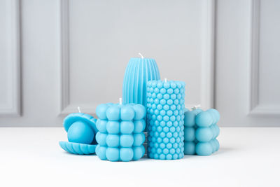 Close-up of multi colored toys on table