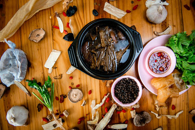 High angle view of food on table