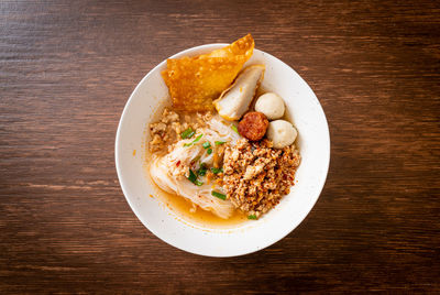 High angle view of food in plate on table