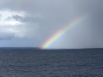 Scenic view of rainbow over sea against sky