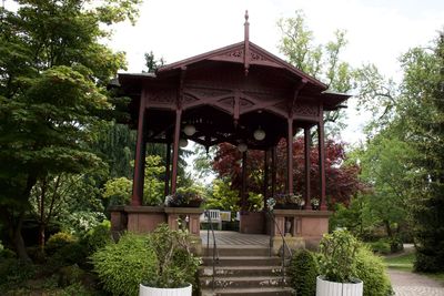 Low angle view of temple in park