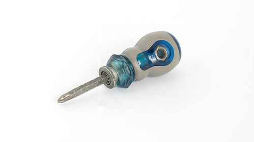 High angle view of bottle against white background