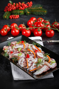 High angle view of vegetables on table