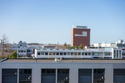 Buildings against clear blue sky