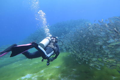 Full length of man diving against 