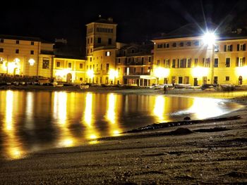 Illuminated buildings at night