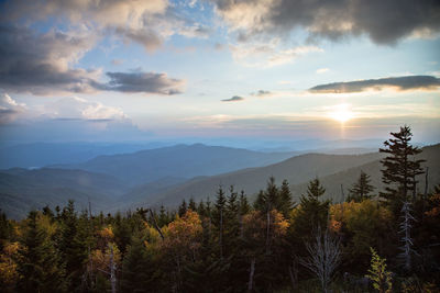 Scenic view of mountains against sky during sunset