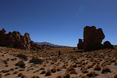 Rock formations in desert against clear sky