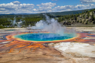 Scenic view of grand prismatic spring at yellowstone national park