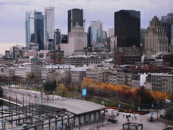 High angle view of buildings in city