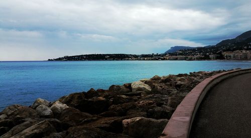 Scenic view of sea against cloudy sky