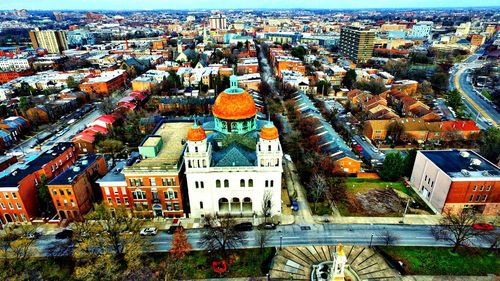 High angle view of city