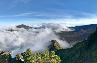 Panoramic view of volcanic mountain against sky