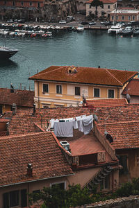 High angle view of buildings in city