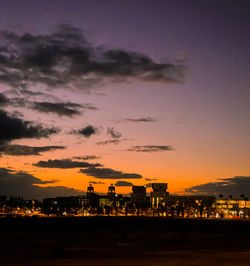 Silhouette buildings against sky during sunset