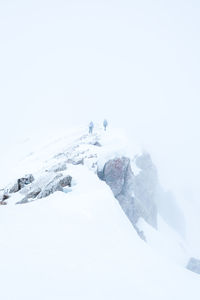 Snow covered landscape against clear sky