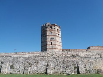 Low angle view of castle against blue sky