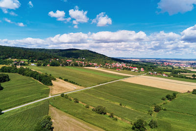 Sleza mountain landscape. aerial view of mountains with forest.