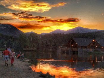 Scenic view of lake at sunset