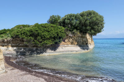 Scenic view of sea against clear blue sky