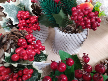 High angle view of christmas decorations