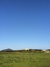 Agricultural field against clear blue sky