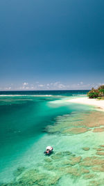 Scenic view of sea against blue sky