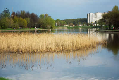 Scenic view of lake against sky