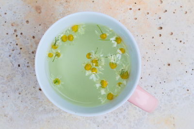 Directly above shot of tea cup on table