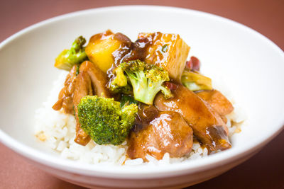 High angle view of meal served in plate