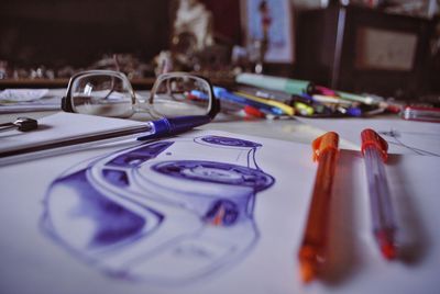 Close-up of objects on table