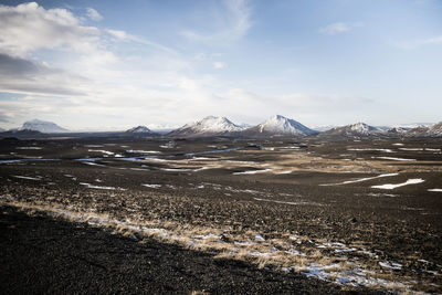 Scenic view of snowcapped mountains against sky